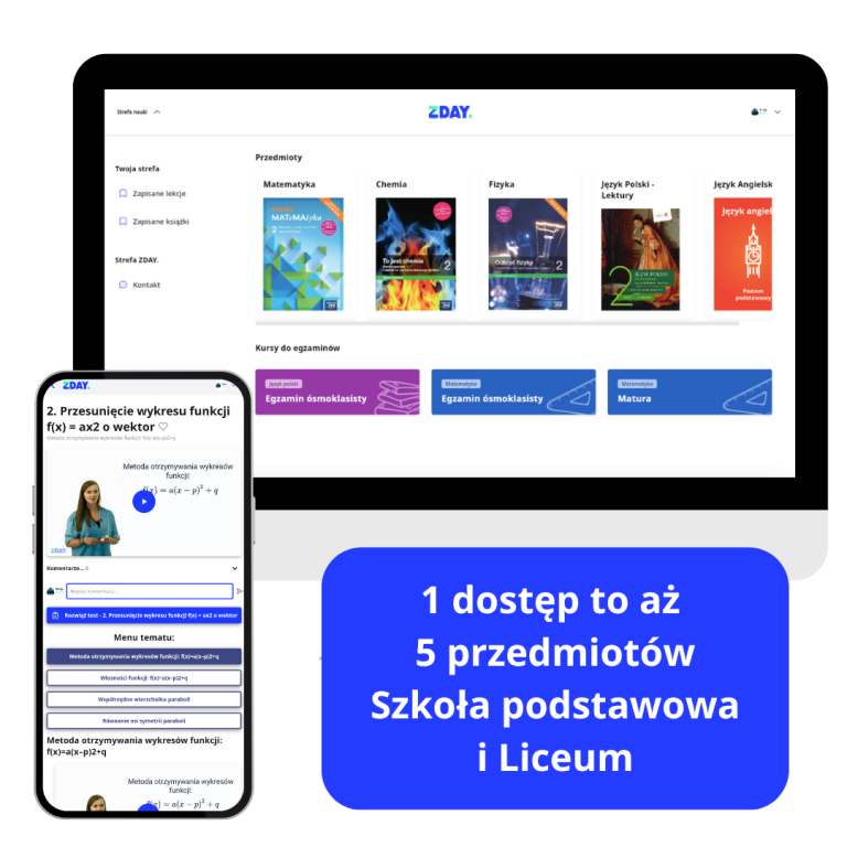 Platforma edukacyjna ZDAY na komputerze i telefonie